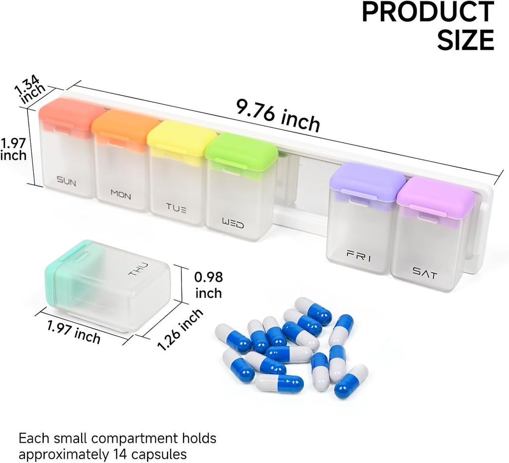 Pill Organizer 7 Day, Weekly Pill Box, Magnetic Pill Organizer for Fridge, 7 Compartments Portable Daily Pill Case