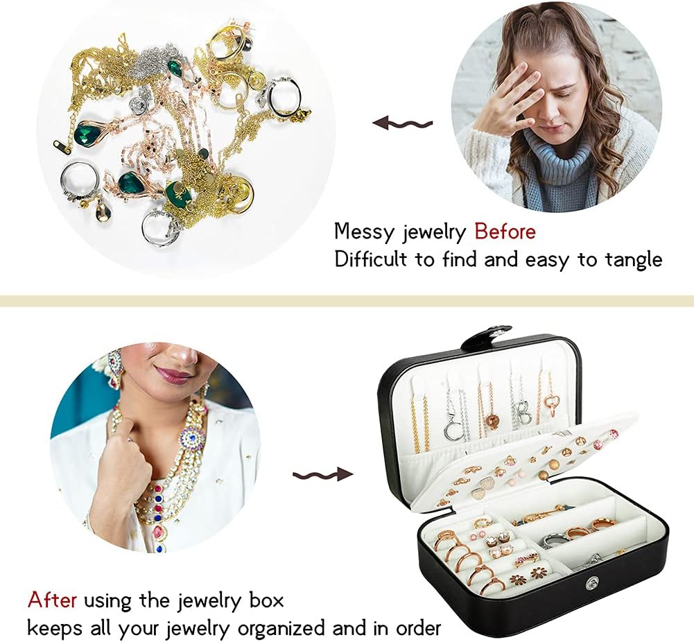 Travel Jewelry Box, PU Leather Small Jewelry Organizer for Women Girls, Double Layer Portable Mini Travel Case