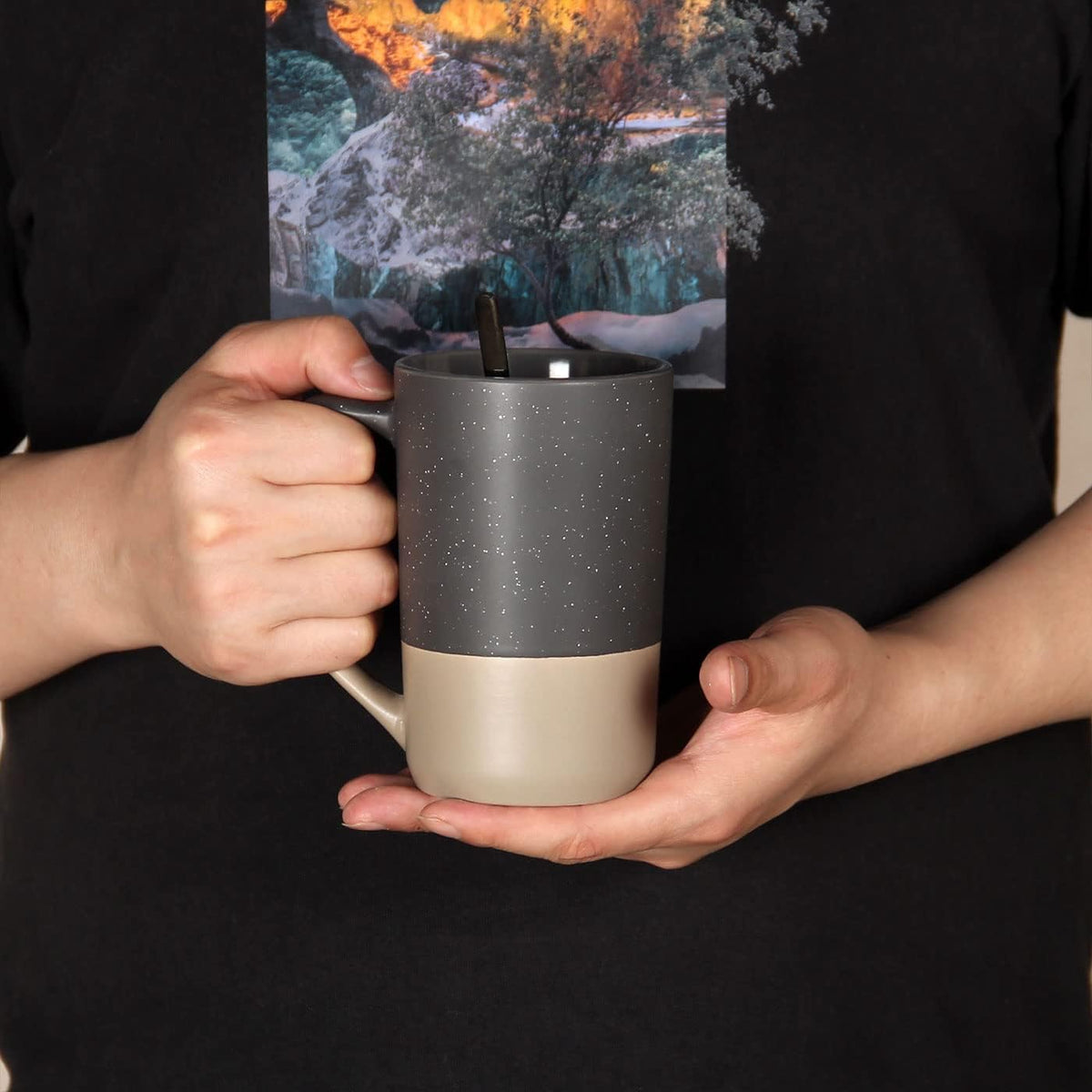 16 OZ Large Coffee Mug, Ceramic Coffee Mugs, Big Tea Cup, Grey
