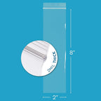 2"x8" Zip Bags, 100 Pack, 2 Mil, Reclosable for Incense, GPI