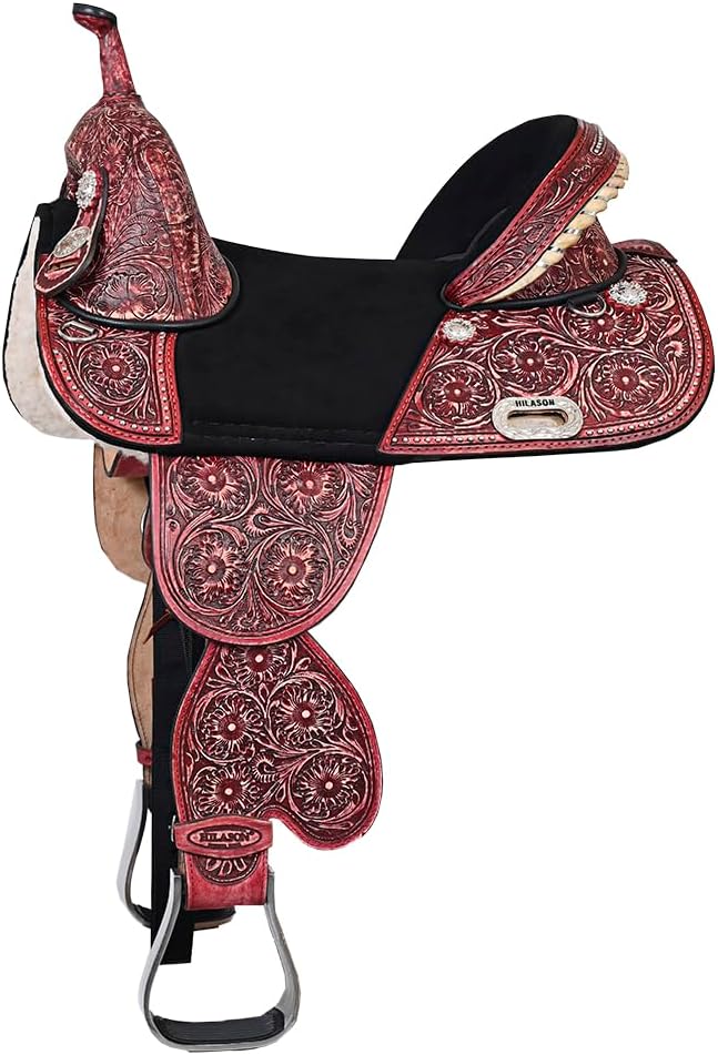 Treeless Western Saddle Hand-Tooled Mahogany Leather Trail Riding