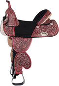 Treeless Western Saddle Hand-Tooled Mahogany Leather Trail Riding