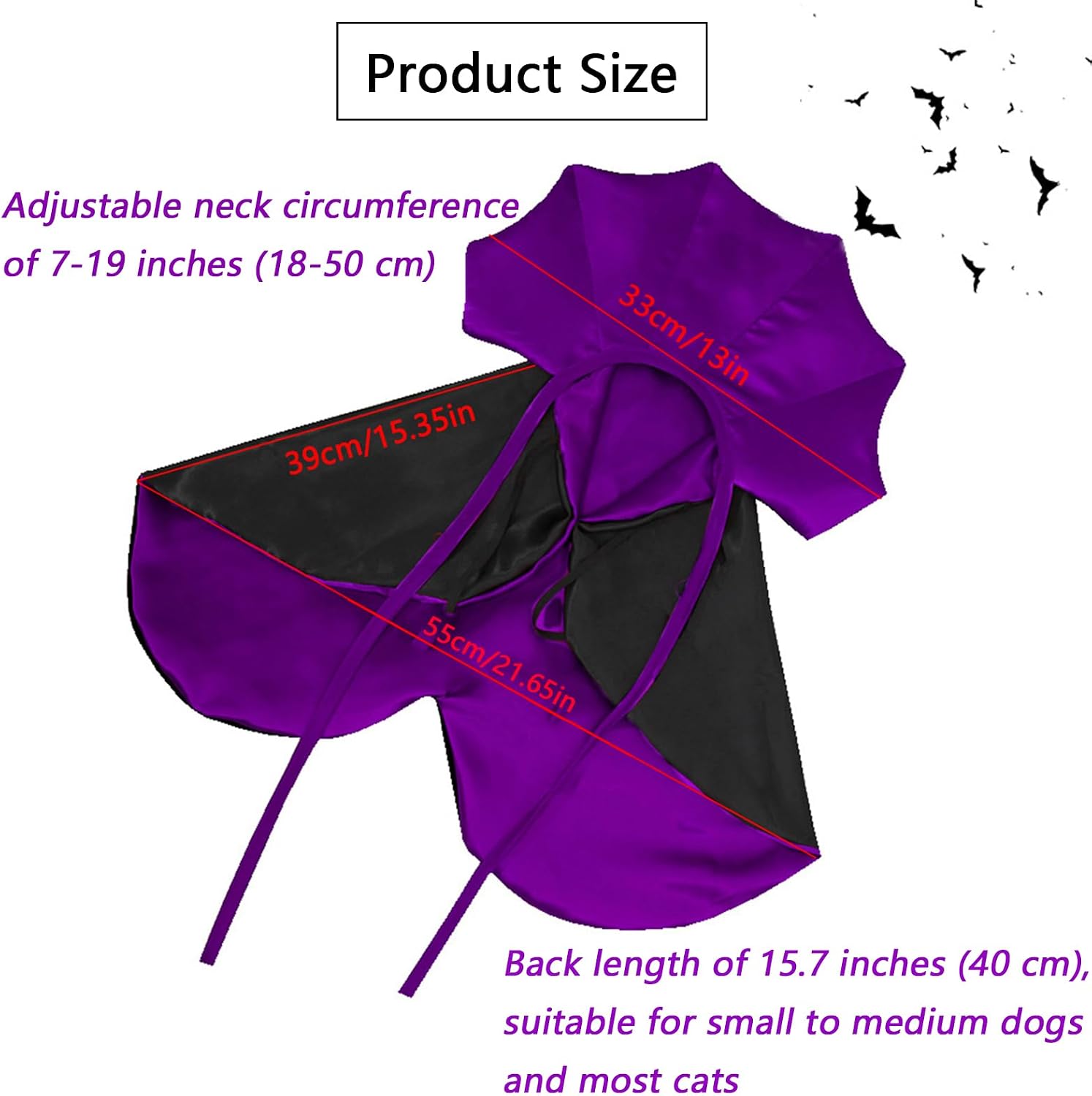 Cat Cape Vampire Cloak Halloween Dog Costume Pet Cosplay Apparel Outfit Decor Accessories for Puppy Kitten, Black and