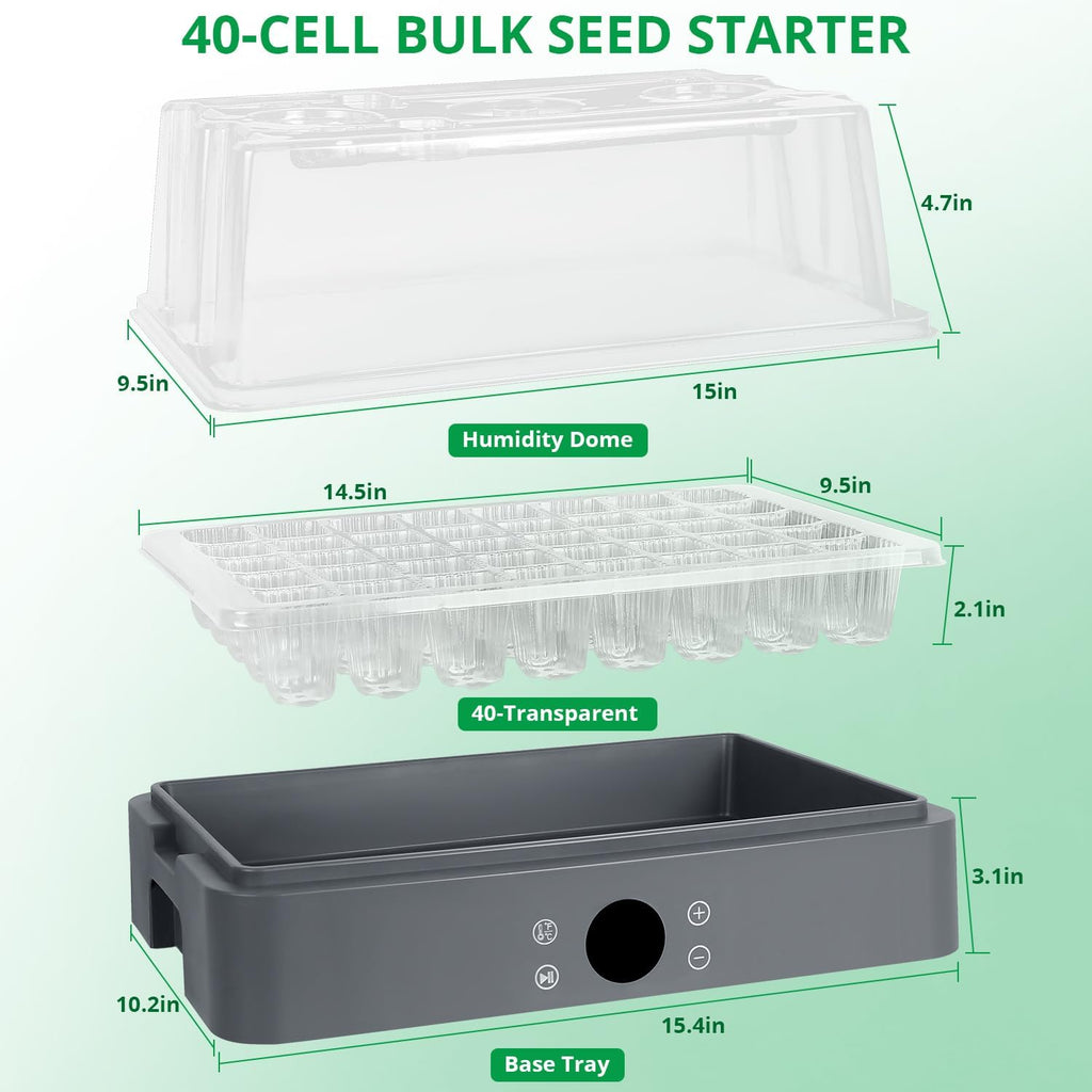Seed Starter Tray with Grow Light, Heated Seed Starter Kit | Temperature Display, Humidity Dome Germination Kit
