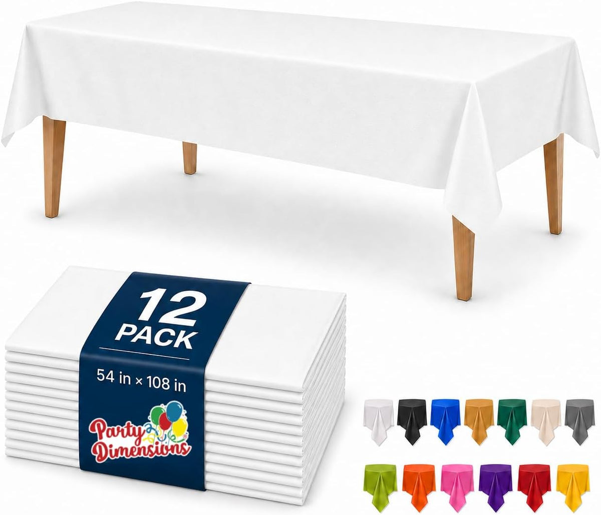 White Disposable Plastic Tablecloth for Rectangle Tables (12 Pack) Table Cloths for Parties, Events & Weddings