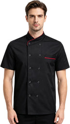 Men's Chef Coat Uniform Short Sleeve Chef Jacket Breathable Chef Uniform for Kitchen, Restaurant, Bakery