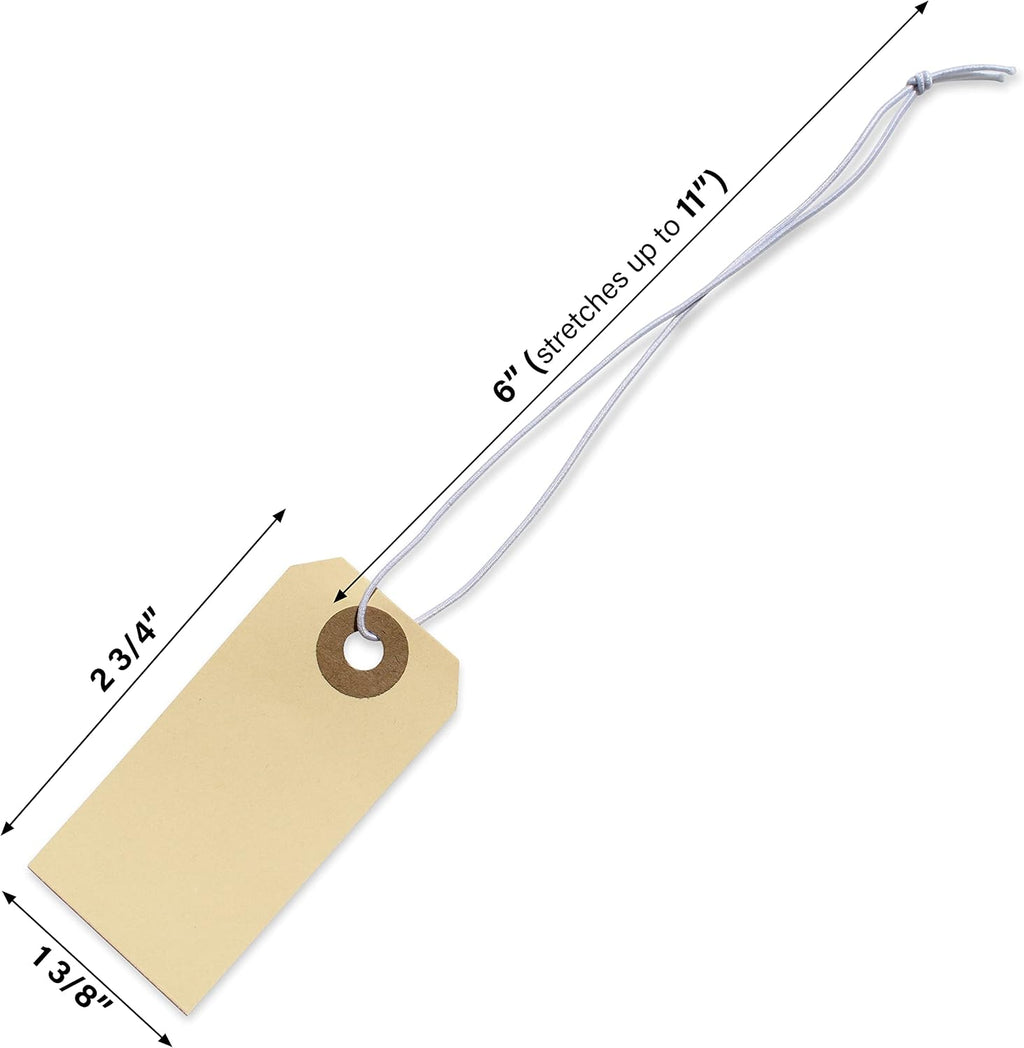Small Manila Tags #1 with Elastic Loop, 2 3/4" x 1 3/8", Box of 100