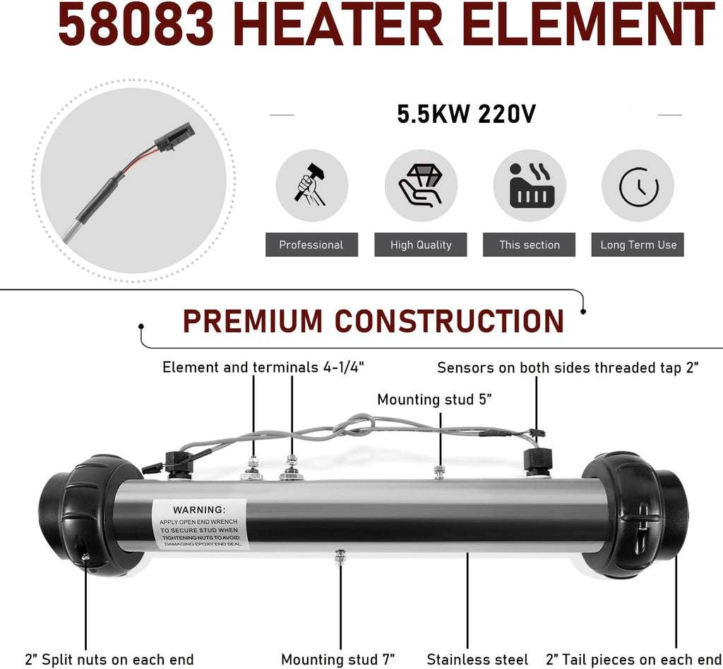 Replacement for Balboa 58083 Hot Tub Heater Element 25-175-1010 VS M7 Spa Heater Assembly, 5.5KW, 220V Suitable for Balboa BP, VS, and EL2001 Control Systems