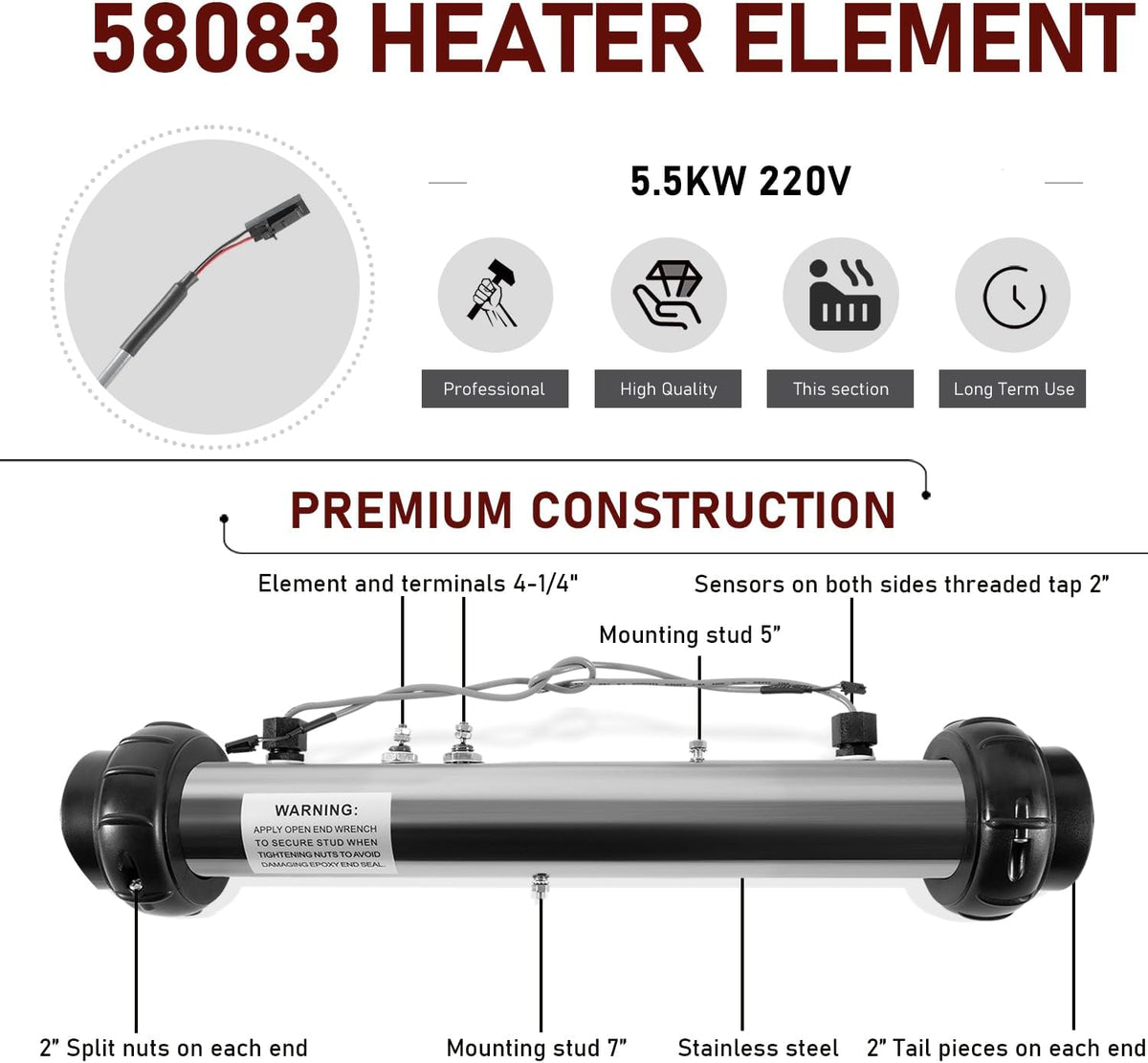 Replacement for Balboa 58083 Hot Tub Heater Element 25-175-1010 VS M7 Spa Heater Assembly, 5.5KW, 220V Suitable for Balboa BP, VS, and EL2001 Control Systems