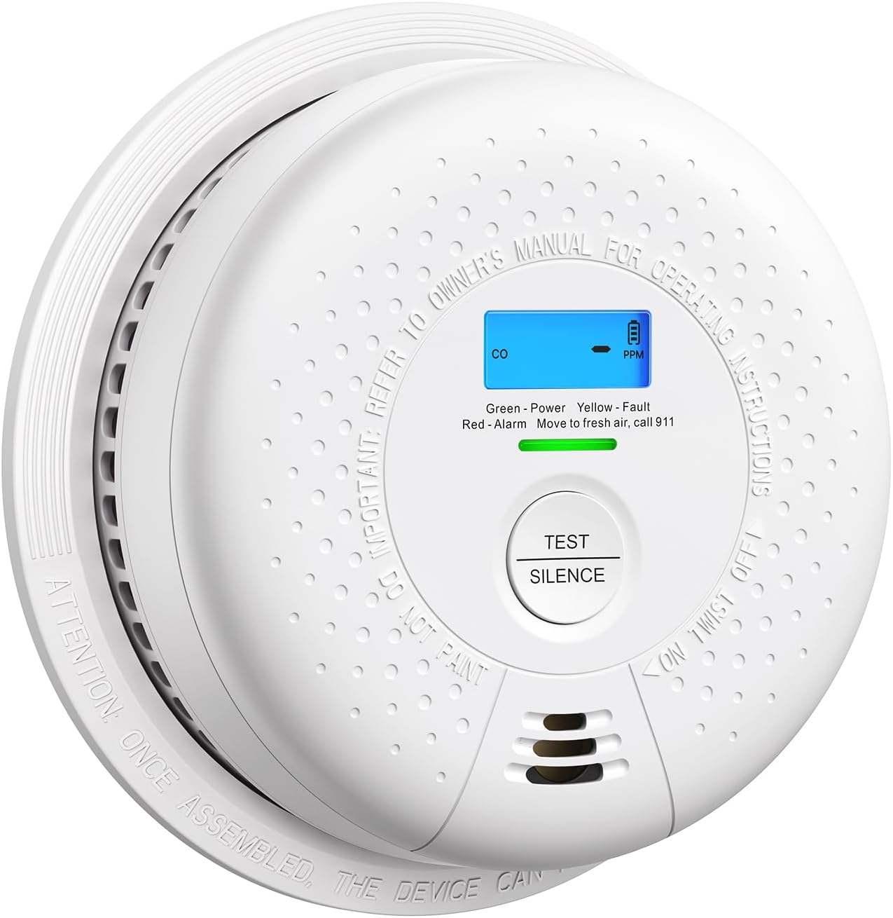 Smoke Detector and Carbon Monoxide Detector, SC01, 1-Pack | 10-Year Sealed Battery (Not Hardwired), Real-Time CO and