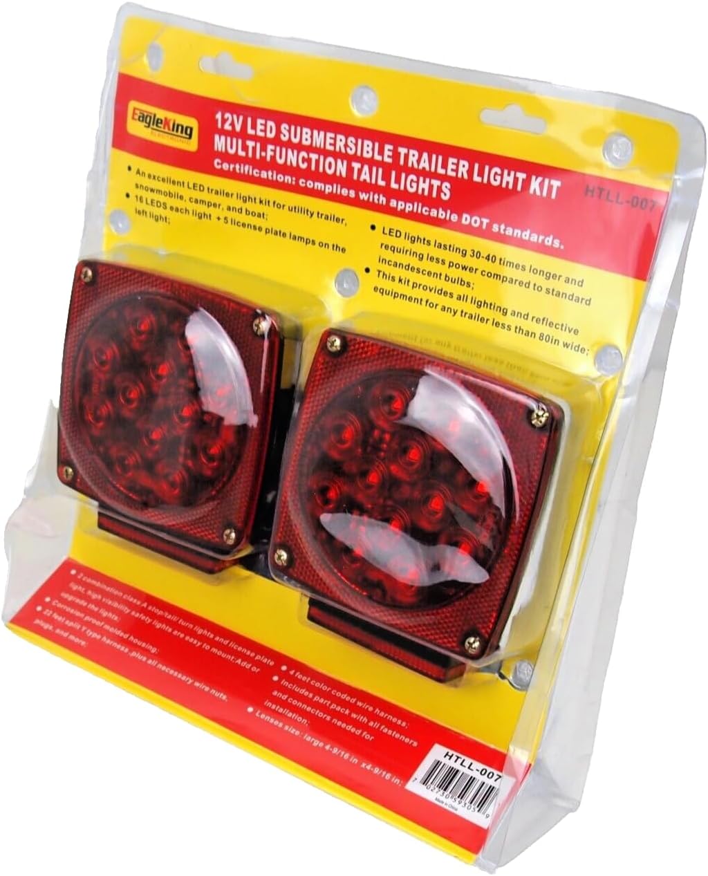 12V LED Trailer Light Kit - DOT Approved Submersible Stop/Turn/Tail Lights for Boat, Utility & RV Trailers - 4-Pin