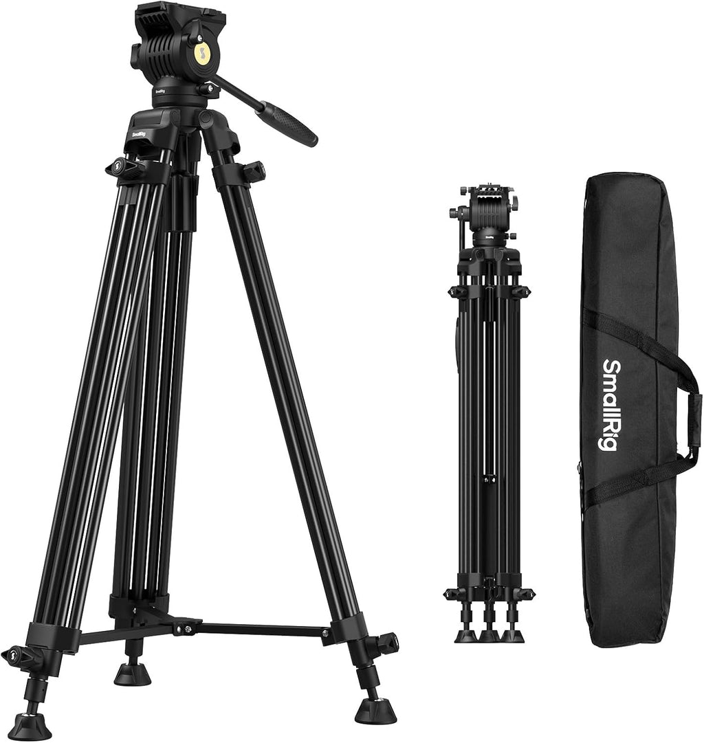 73''/186cm Heavy Duty Aluminum Alloy Video Tripod, Max Load 8kg (18lbs), Fluid Head with +85° to -78 Tilt Range