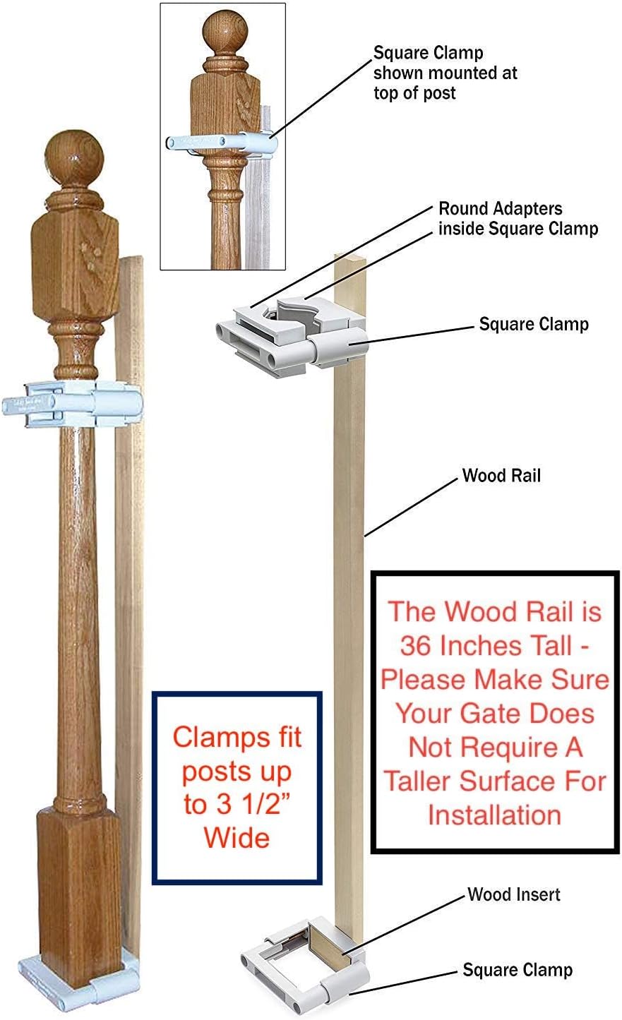 No Hole Stairway Baby Gate Mounting Kit - Fits Posts from 2 3/4 inches to 3 1/2 inches Wide with Square or Round Tops