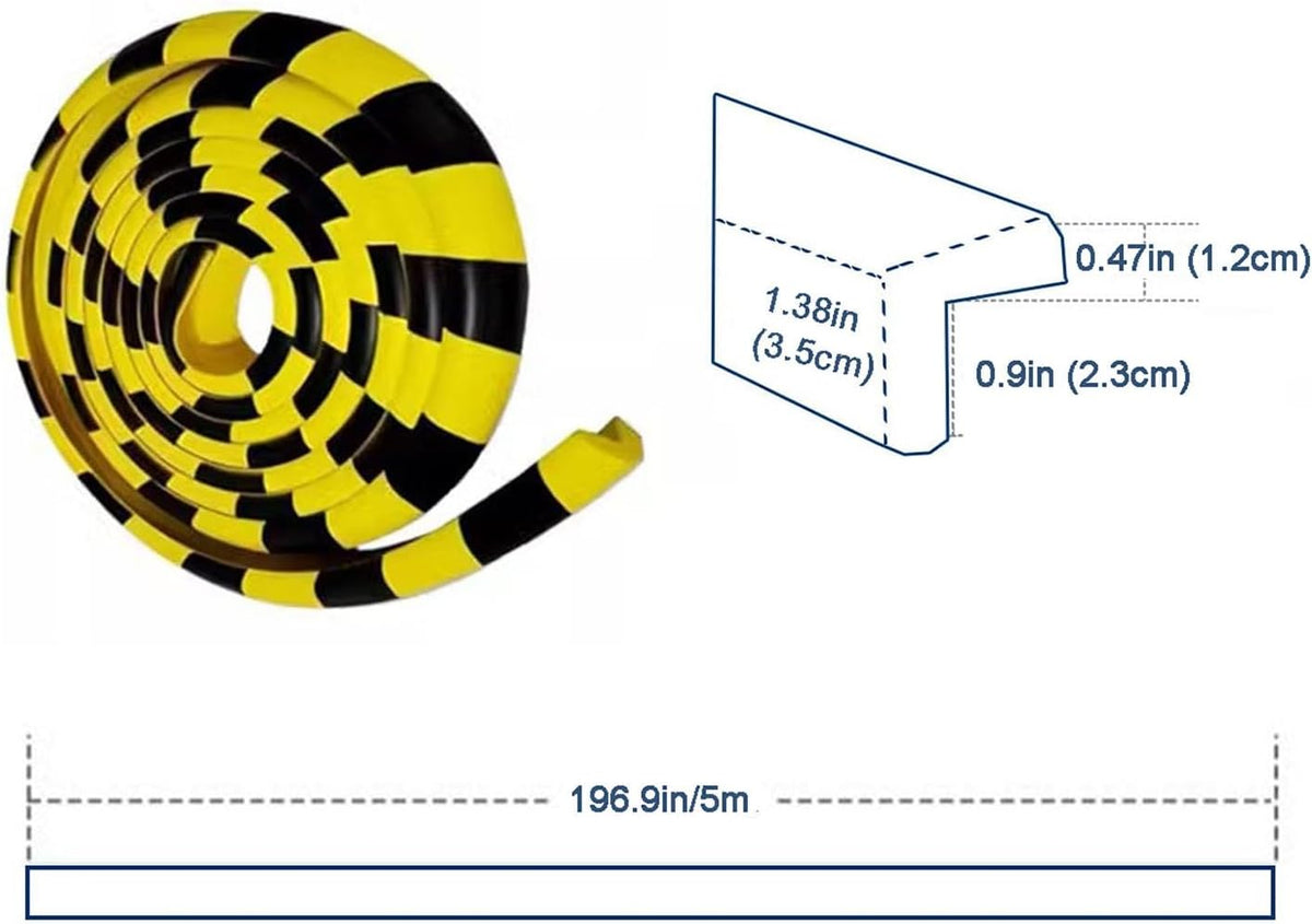 Wall Edge Corner Guards, 196.9in/5m Yellow Black Safety Bumpers, Self-Adhesive Foam Protector Padding, Warehouse