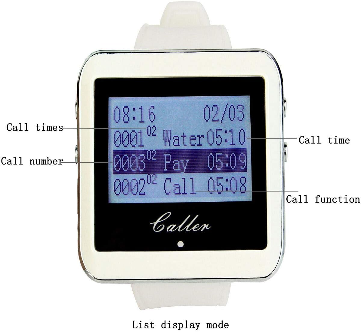 Wireless Pager Calling System Restaurant Guest Paging System Wrist Watch Receiver and Call Button Transmitter 433Mhz