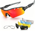 Polarized UV400 Sports Sunglasses with 5 Lenses for Men Women | TR90 Flexible Frame, 5 Interchangeable Lens with RX