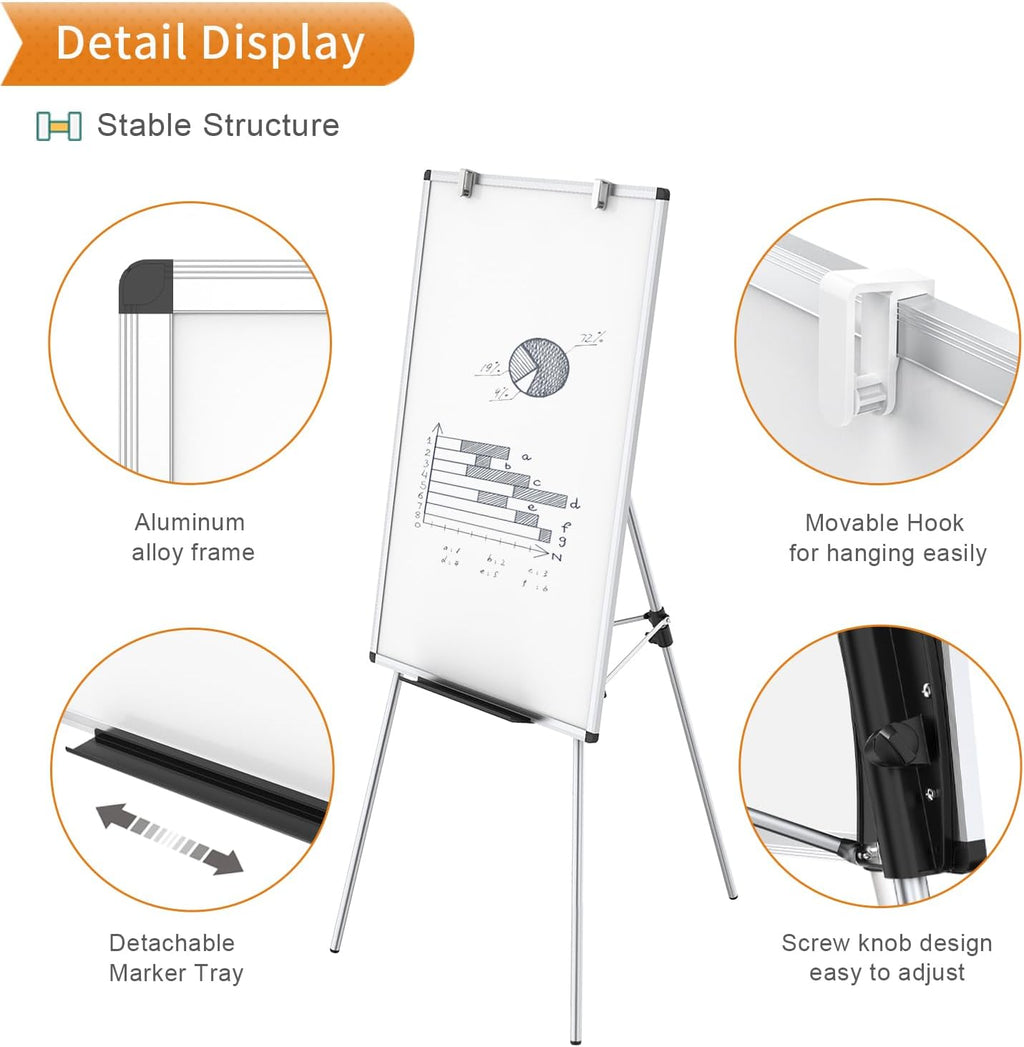 Magnetic Easel Whiteboard, 36 x 24 Inches, Height Adjustable Stand | 3' x 2' Portable Tripod Dry Erase Board with