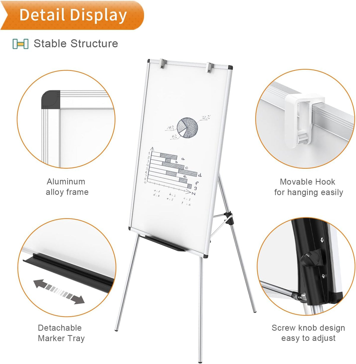 Magnetic Easel Whiteboard, 36 x 24 Inches, Height Adjustable Stand | 3' x 2' Portable Tripod Dry Erase Board with