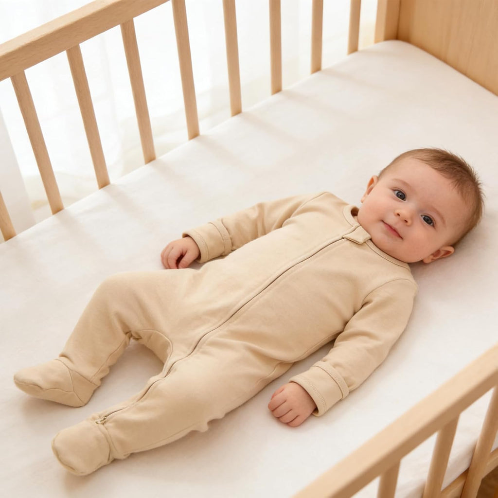 Baby Footie Pajamas Cotton with Mitten Cuffs, Double Zipper