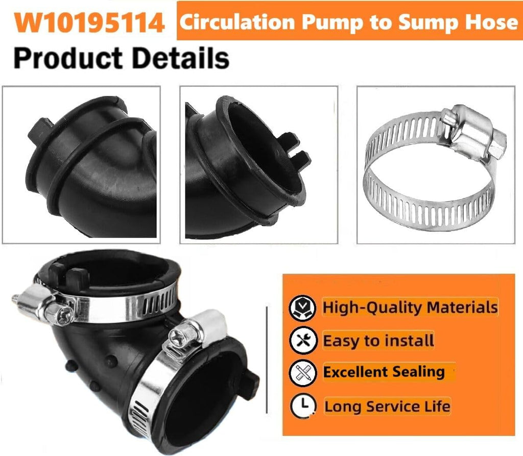 W10195114 Dishwasher Circulation Pump to Sump Hose Compatible for Whirlpool Kenmore Maytag 2312026, AP5618621, PS3651318, W10445975VP -BLACK