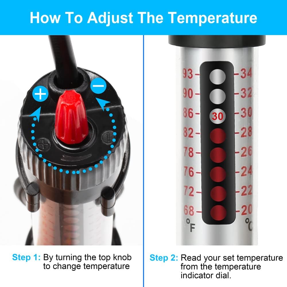 50 Watt Aquarium Heater Submersible Adjustable Temperature Fish Tank Heater 50W