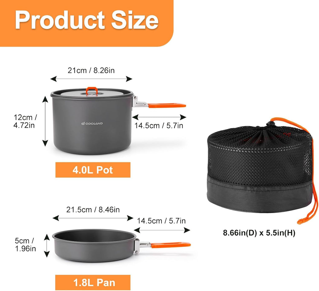 15pcs Camping Cookware Mess Kit, Lightweight Pot Fry Pan Set | Hard Anodized Aluminum