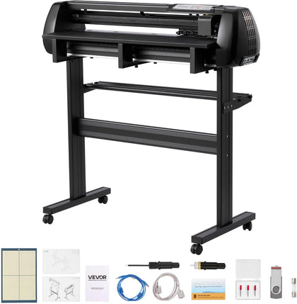 Vinyl Cutter Machine, 34 inch Max Feed Width, Dual Blades, Adjustable Force and Speed, LED Display, Vinyl Plotter