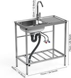 Utility Sink Stainless Steel,Freestanding Single Bowl Kitchen Sink,Outdoor Sink Station with Hose Hook Up,Hot & Cold