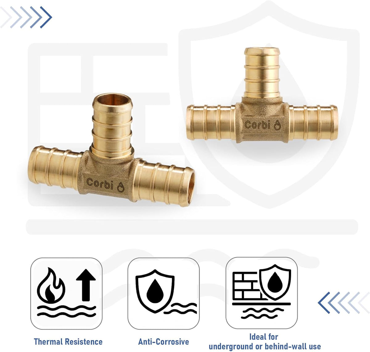 1/2 INCH PEX-B TEE Fittings (12-Pack), Lead-Free Brass, Compatible with Crimp & Clamp Rings for PEX A/B/C Tubing, NSF Certified, Corrosion Resistant Connectors for Water Lines & Radiant Heating