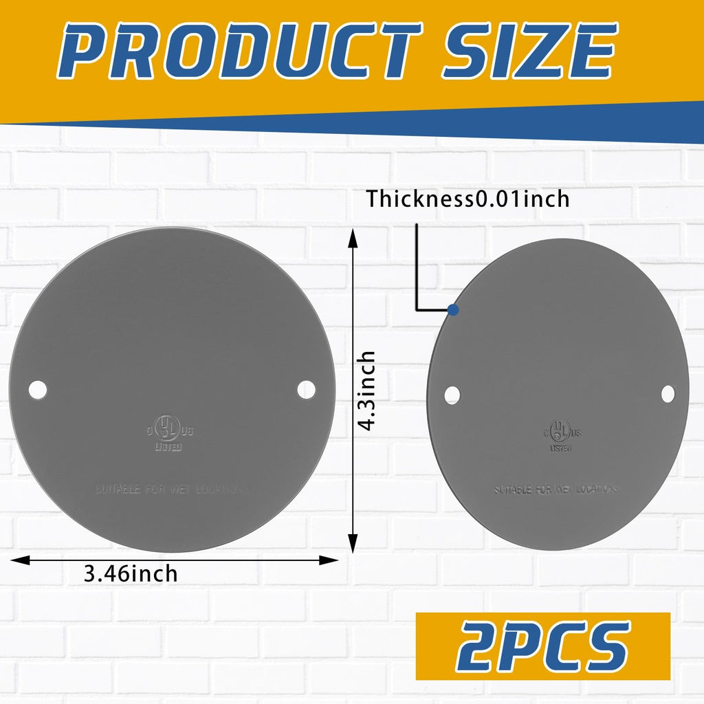 2 Pcs 4 Inch Round Weatherproof Blank Cover, Electrical Box Plate, Gray