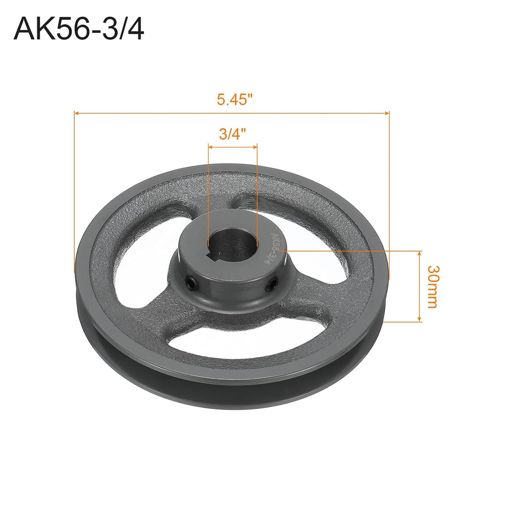 uxcell AK56-3/4 V-Belt Sheave 3/4" Bore, 5.45" OD, Single Groove Web Sheave