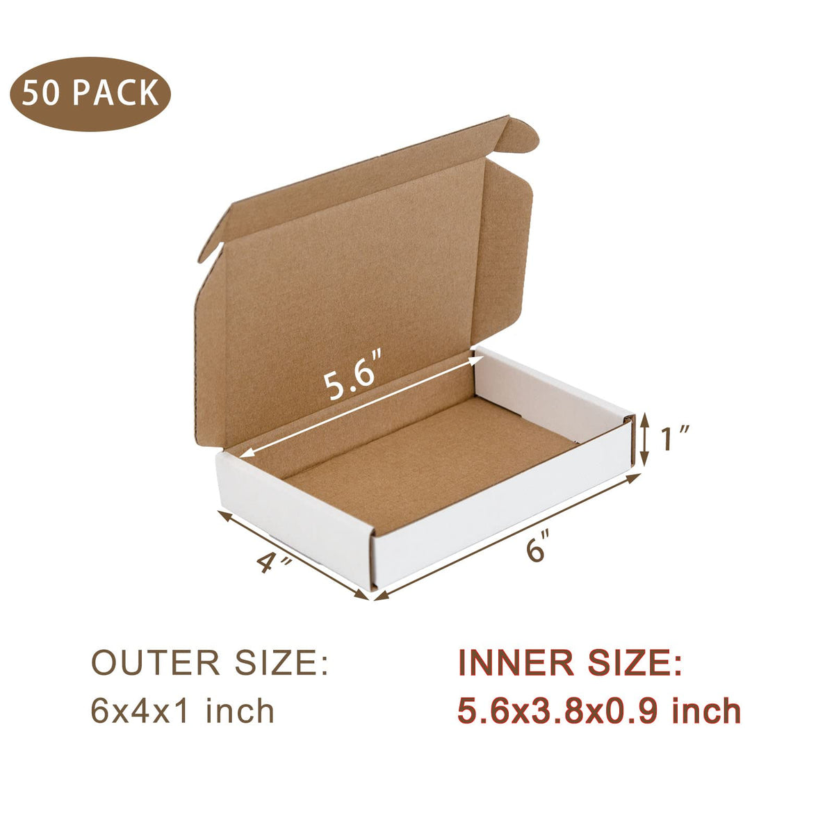 50 Pack 6x4x1 Inches Small Shipping Boxes, White Corrugated Cardboard Boxes, Moving Mailing Packing Box