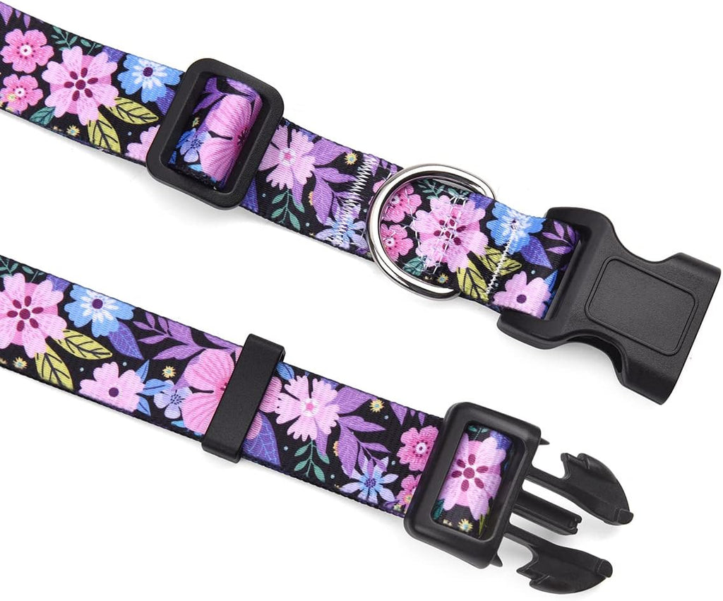 Dog Collar and Leash Set with Bohemia Floral Tribal Geometric Patterns - Soft Ethnic Style Collar Adjustable for