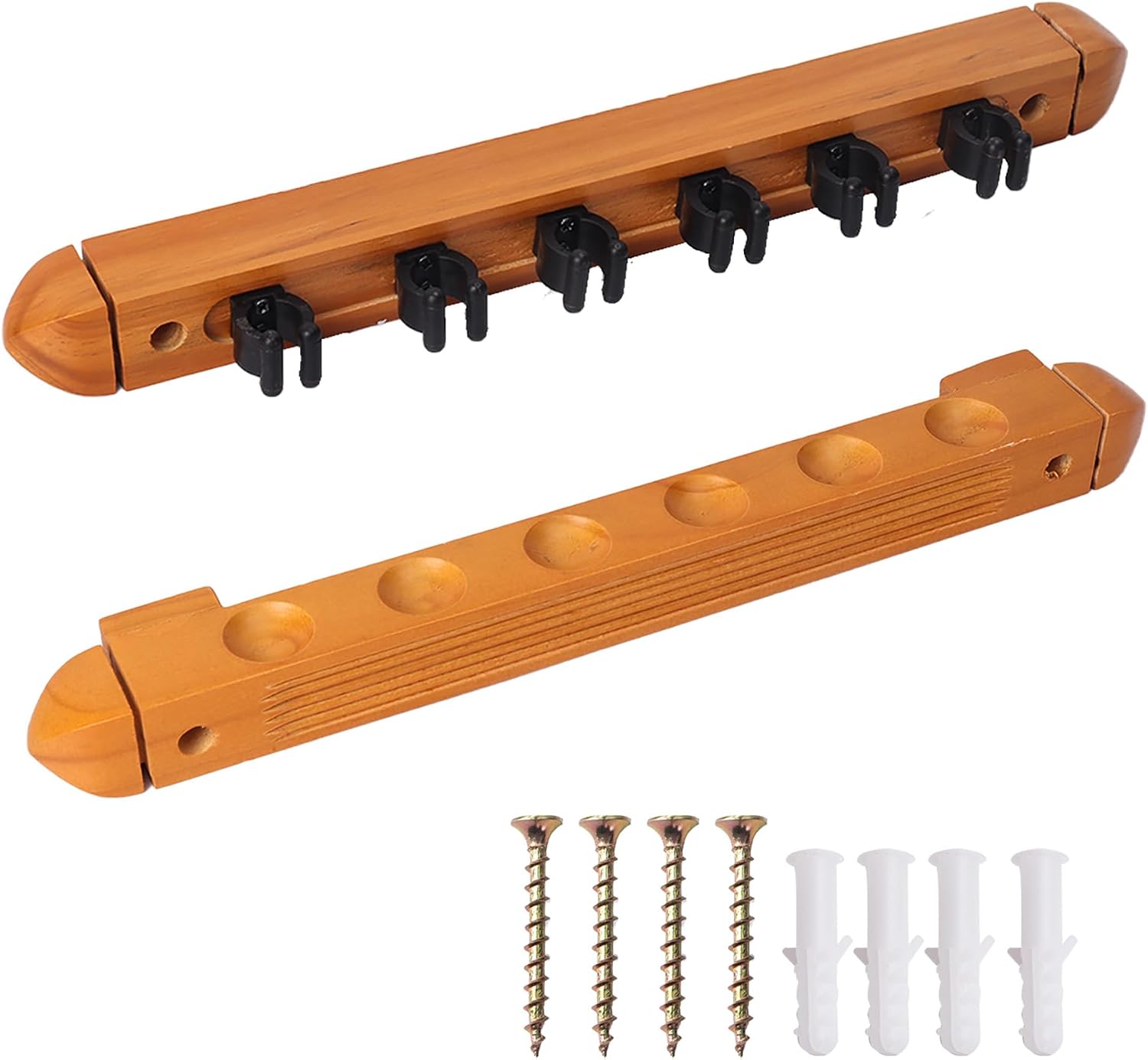 GSE 2-Piece Wooden Wall Mounted Billiard Pool Cue Rack Holds 6/8/12 Cues | Several Colors Available, Pool Stick
