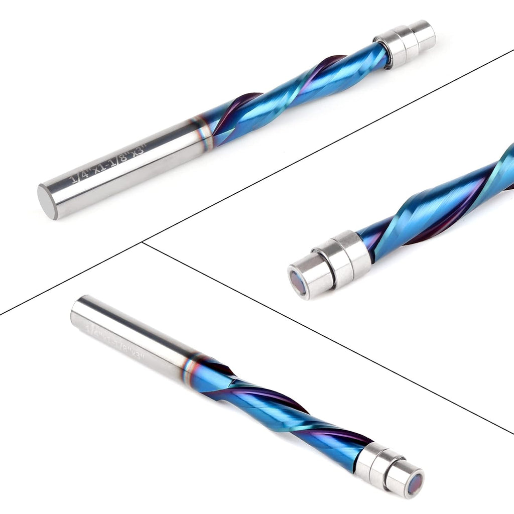 Downcut Spiral Flush Trim Router Bit, 1/4 Inch Shank Solid Carbide Flush Trim Router Bits Spiral with Nano Coated by