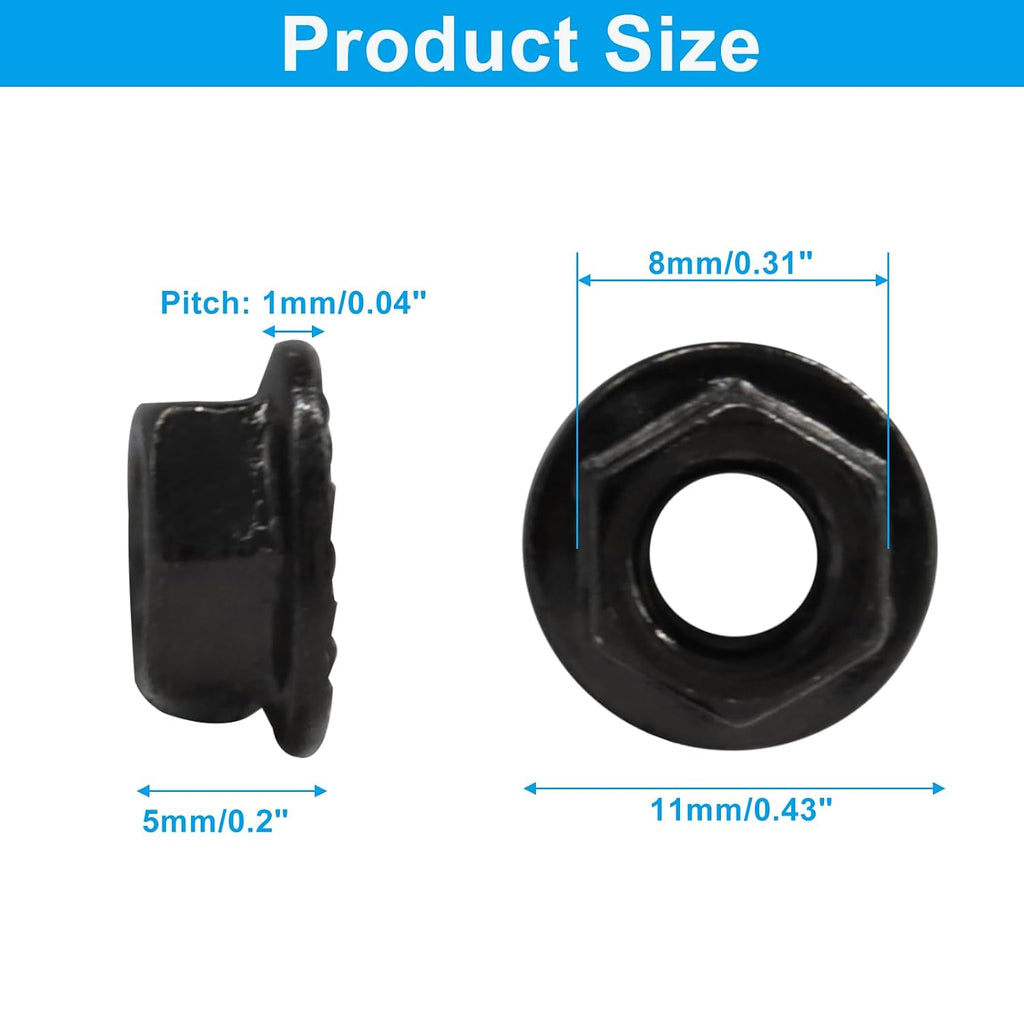 M5/0.8mm Serrated Flange Hex Nuts, Black, 50Pcs