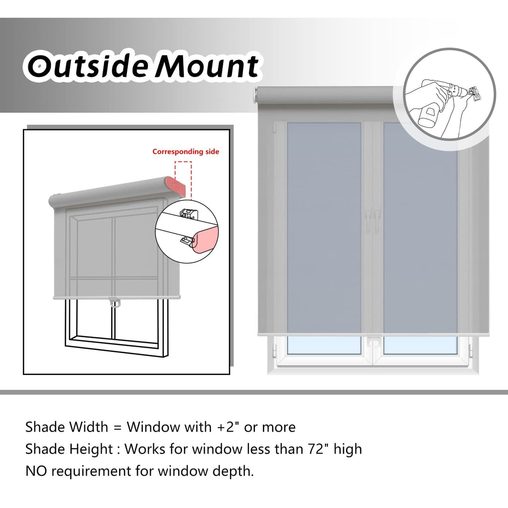 Light Filtering Roller Shades for Indoor Windows, 59" W x 72" H, Grey