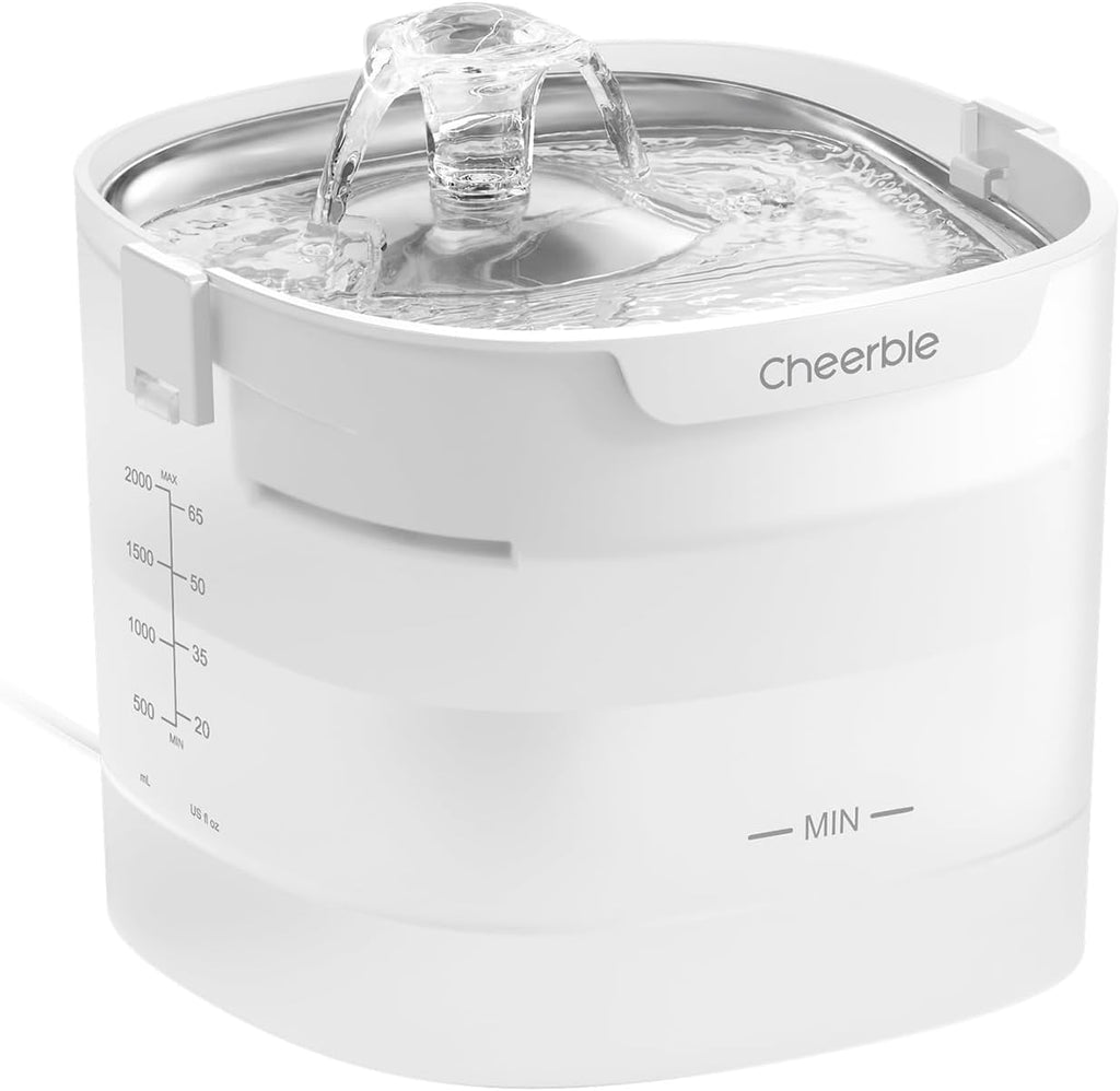 Elfin E1S Pumpless Cat Water Fountain, 2L/67oz, 304 Food-Grade Stainless Steel Tray, 3-Layer Filter, BPA-Free