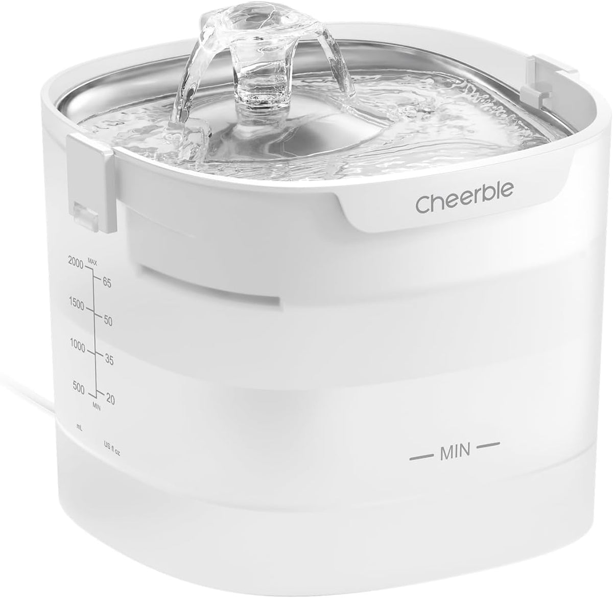 Elfin E1S Pumpless Cat Water Fountain, 2L/67oz, 304 Food-Grade Stainless Steel Tray, 3-Layer Filter, BPA-Free