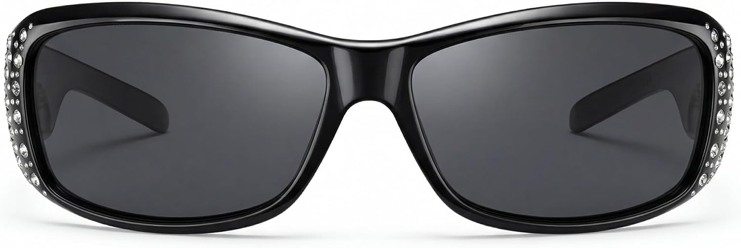 Retro Polarized Rhinestones Sunglasses for Women Trendy Shades with UV400 Protection