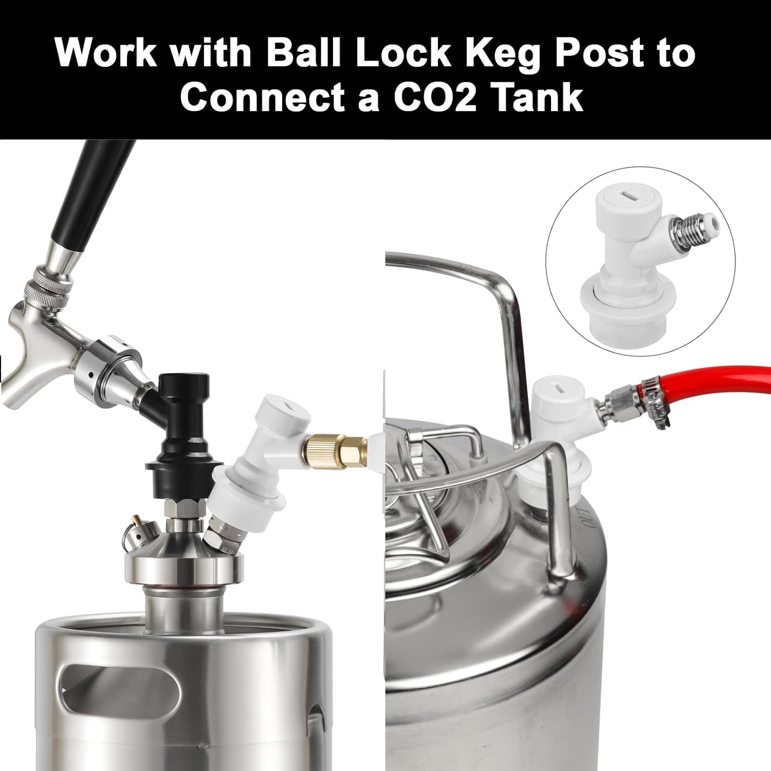 Beer Ball Lock Disconnect Keg Quick Disconnect Set, Corny Keg Connectors | 2 Pcs CO2 and Liquid Ball Lock Keg