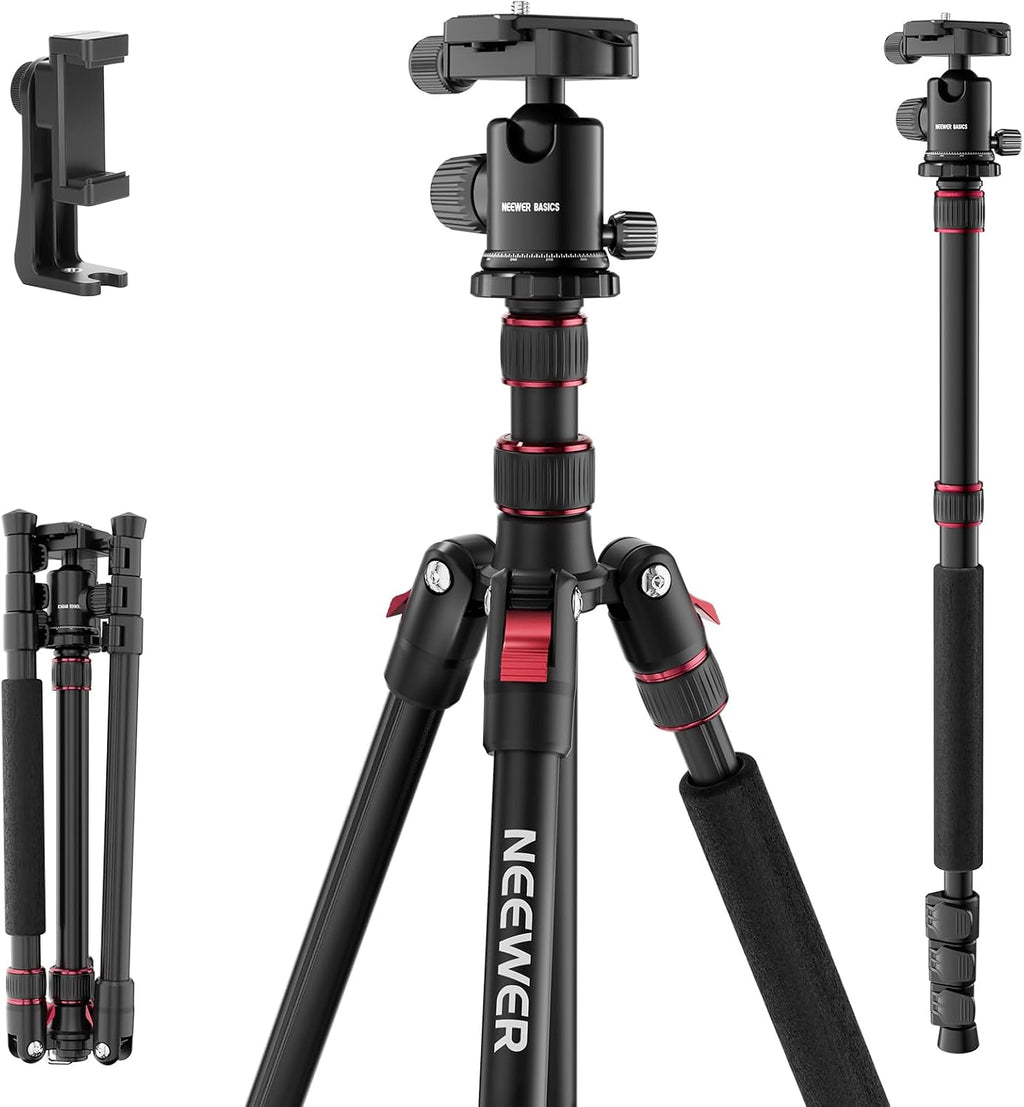 Basics Camera Tripod Monopod, 71" Aluminum Heavy Duty Portable Travel DSLR Cell Phone Stand with 360° Ball Head