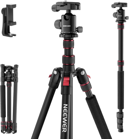Basics Camera Tripod Monopod, 71" Aluminum Heavy Duty Portable Travel DSLR Cell Phone Stand with 360° Ball Head