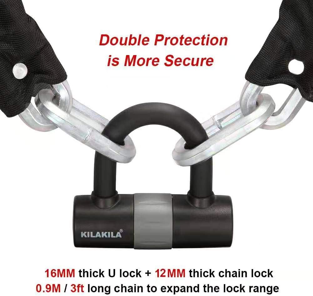 Security Chain Lock - Heavy Duty 10mm Bicycle and Motorbike Lock With 16mm U Lock