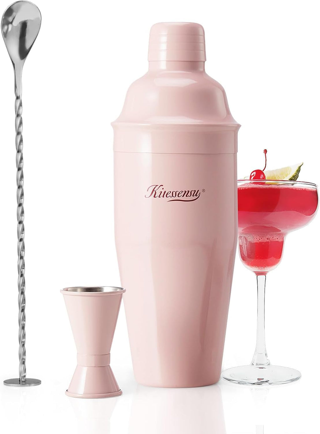 Cocktail Shaker Set, Stainless Steel Martini Shaker with Bartender Strainer, Measuring Jigger, Bar Mixing Spoon