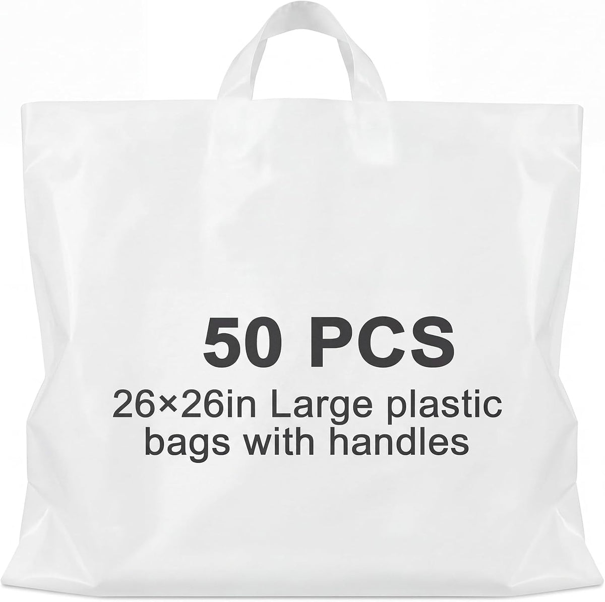 50 Pack 26" x 26" Large White Plastic Shopping Bags with Handles