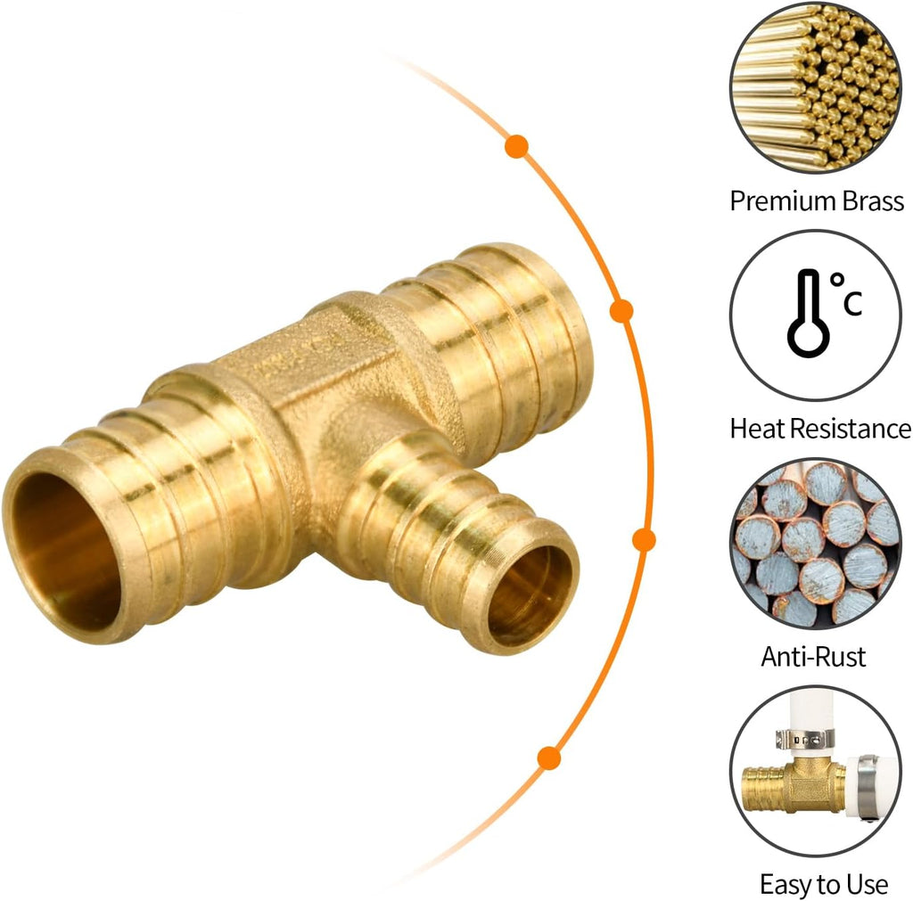 12 Pack 3/4" × 3/4" × 1/2" Brass PEX TEE Fittings