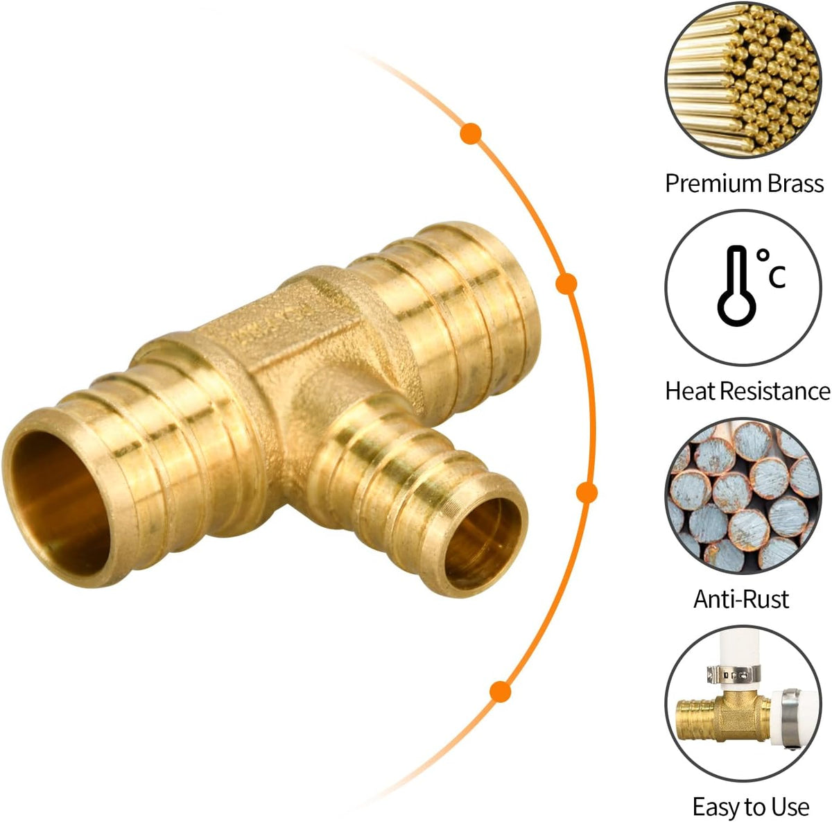 12 Pack 3/4" × 3/4" × 1/2" Brass PEX TEE Fittings