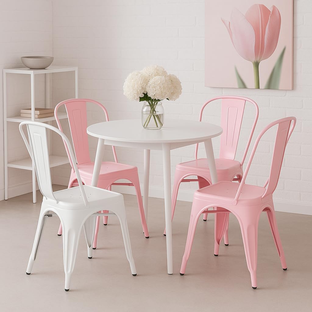Modern Glossy Blush Pink Metal Dining Chairs, Set of 2