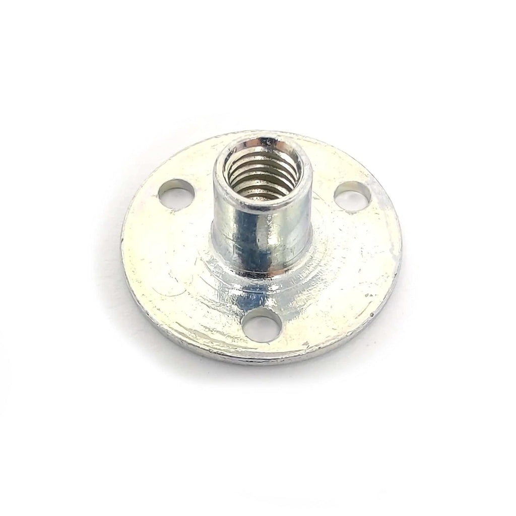 Weld Nut Round Base with Holes 9/32" Tall 10-32 Thread - Zinc Finish